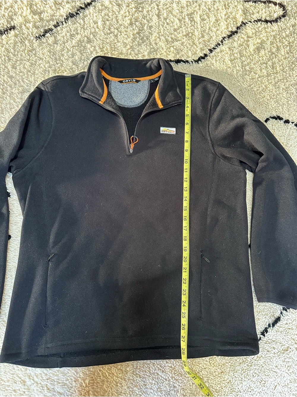 Orvis Men's Black Quarter-Zip Pullover with Orange Accents - Picture 5 of 6